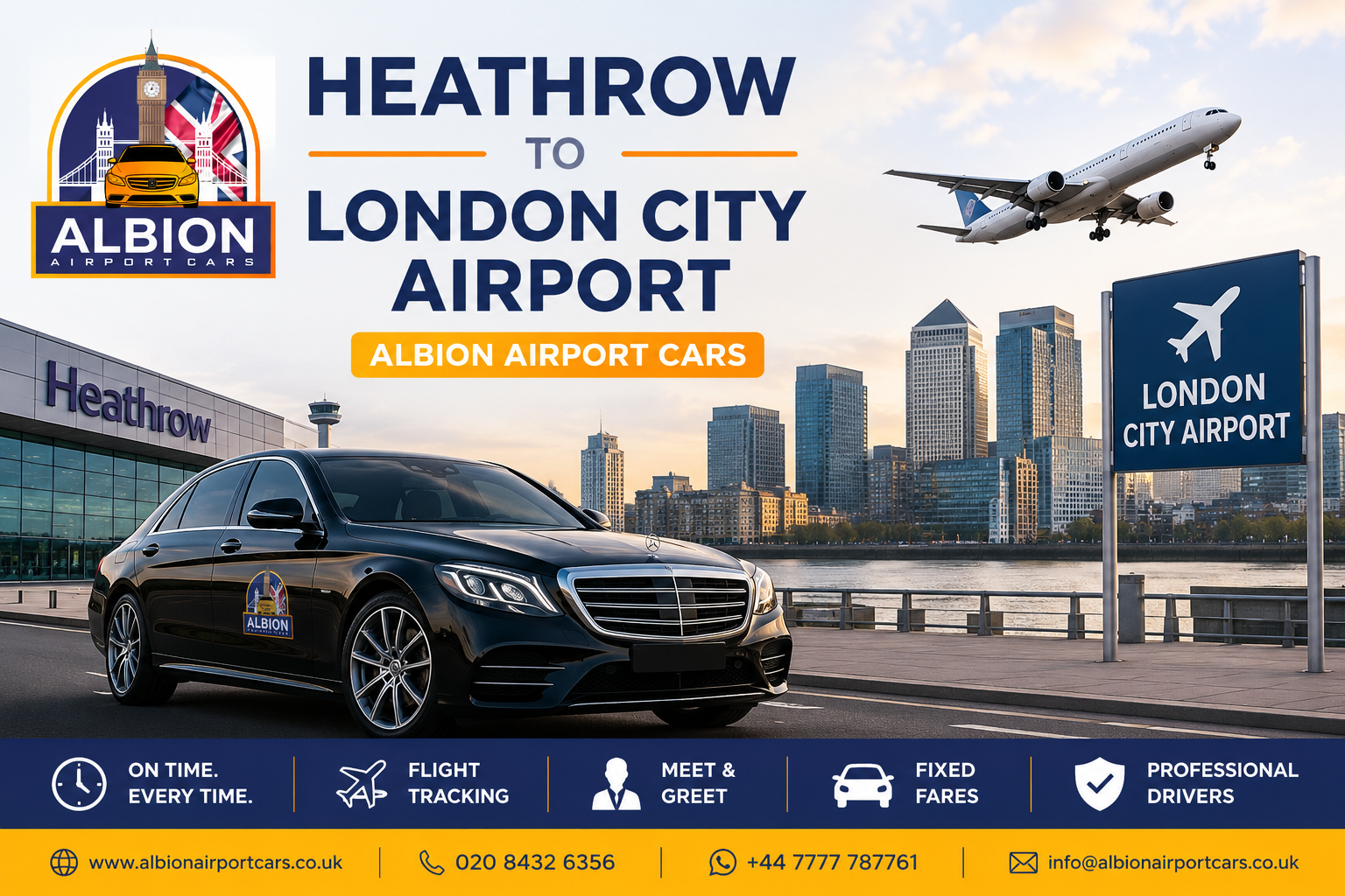 Heathrow to London City Airport Taxi | Albion Airport Cars